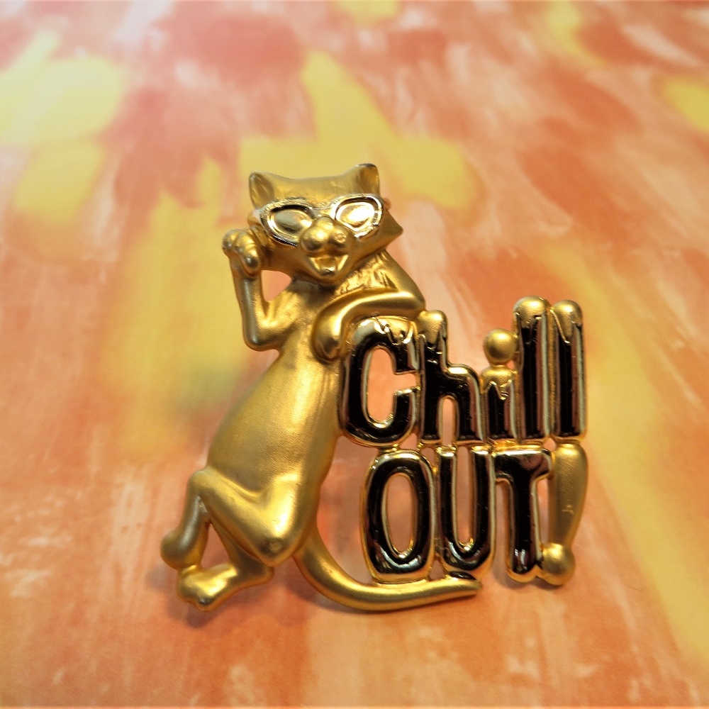 Cool Cat Kitty Hip Rad Attitude Statement Brooch